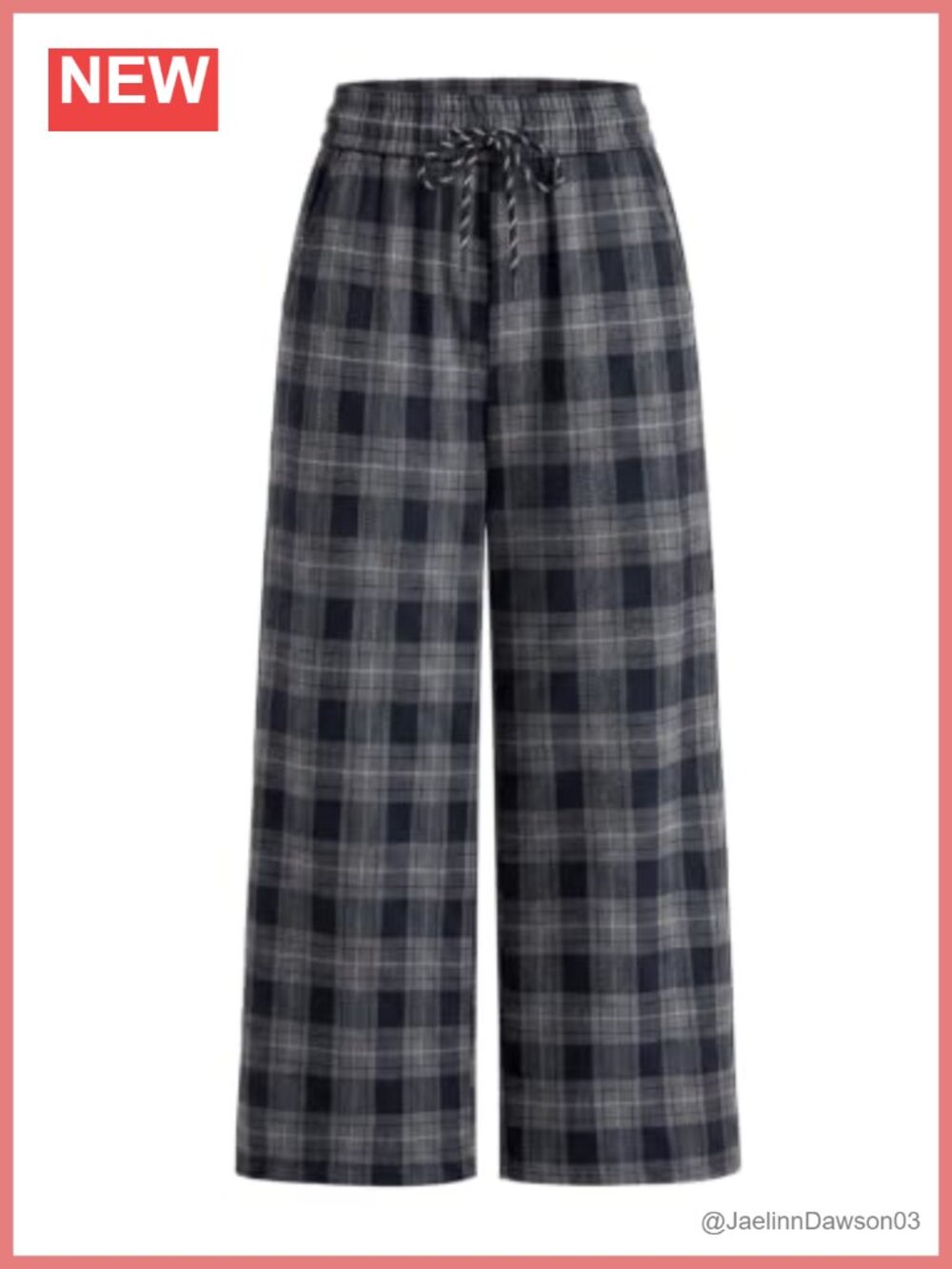 Womens Plaid Wide Leg Pants High Waist Drawstring Trousers